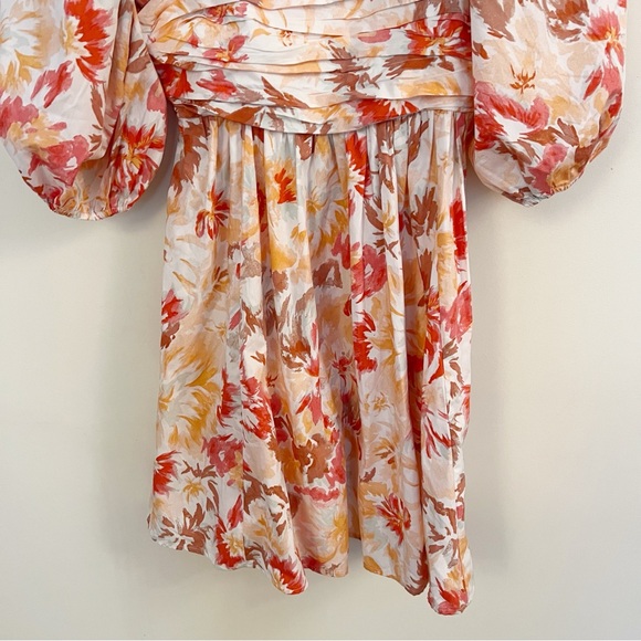 Abercrombie & Fitch Puff Sleeve Mini Dress Orange/Red Watercolor Floral Size XS - Picture 3 of 10